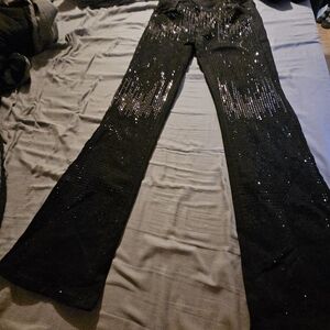 Elegant Black Sequin Flare Jeans